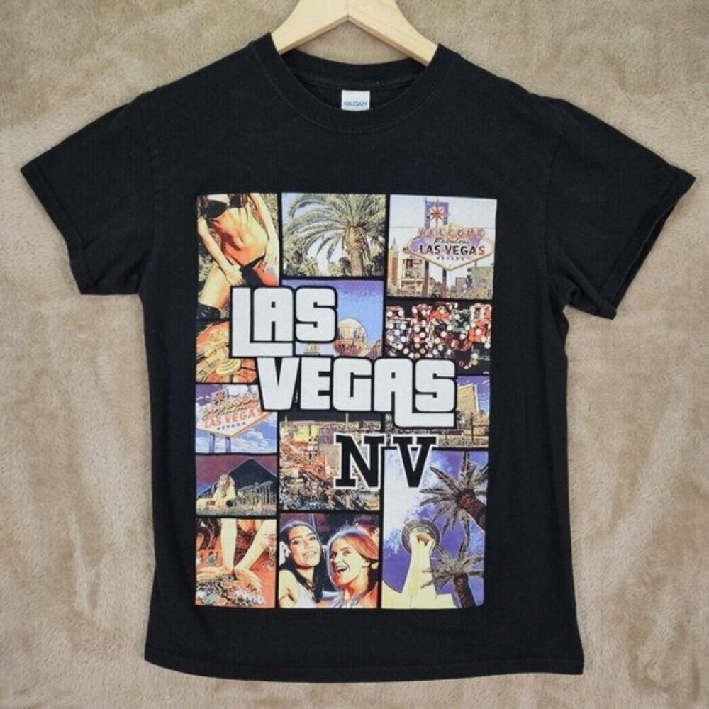 Las Vegas Sin City Neveda Tourist T-Shirt Mens Size S Black Short Sleeve Graphic